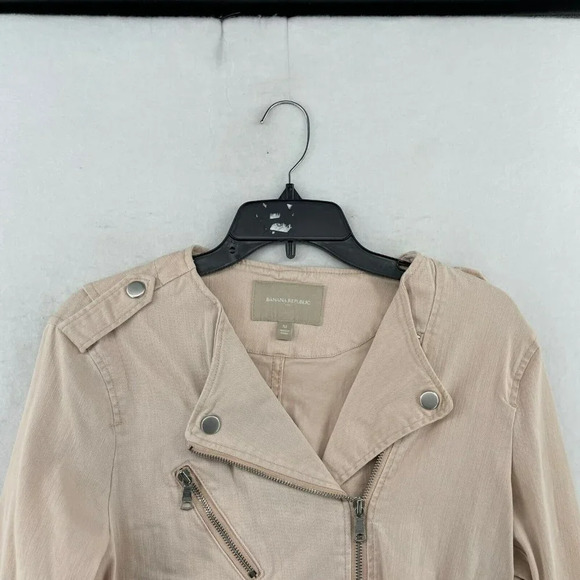 Banana Republic Jacket Women's Sz M Blush Pink Full-Zip Cropped Motorcycle Coat - Picture 8 of 12